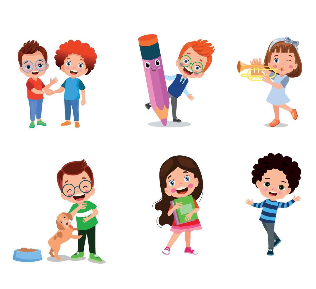 illustration of students in different postures vector