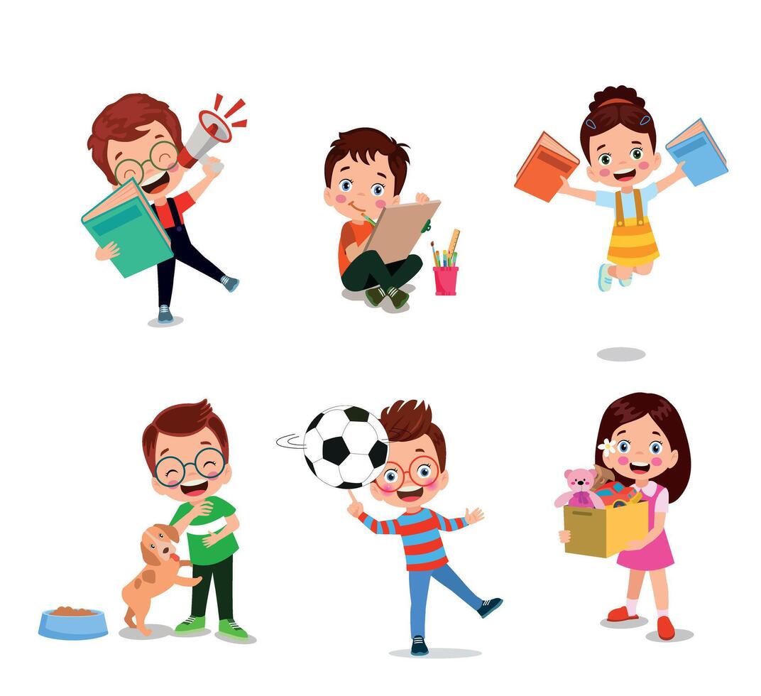 illustration of students in different postures vector
