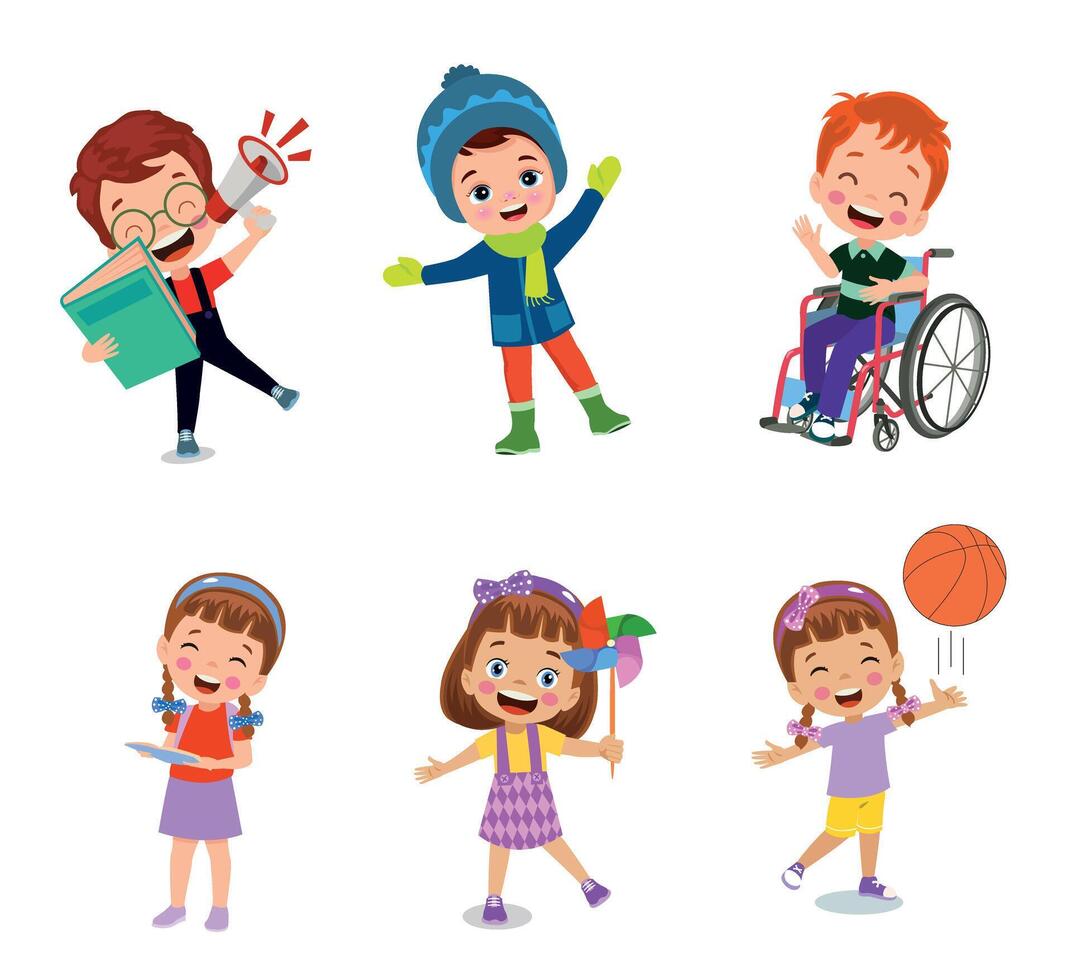 illustration of students in different postures vector
