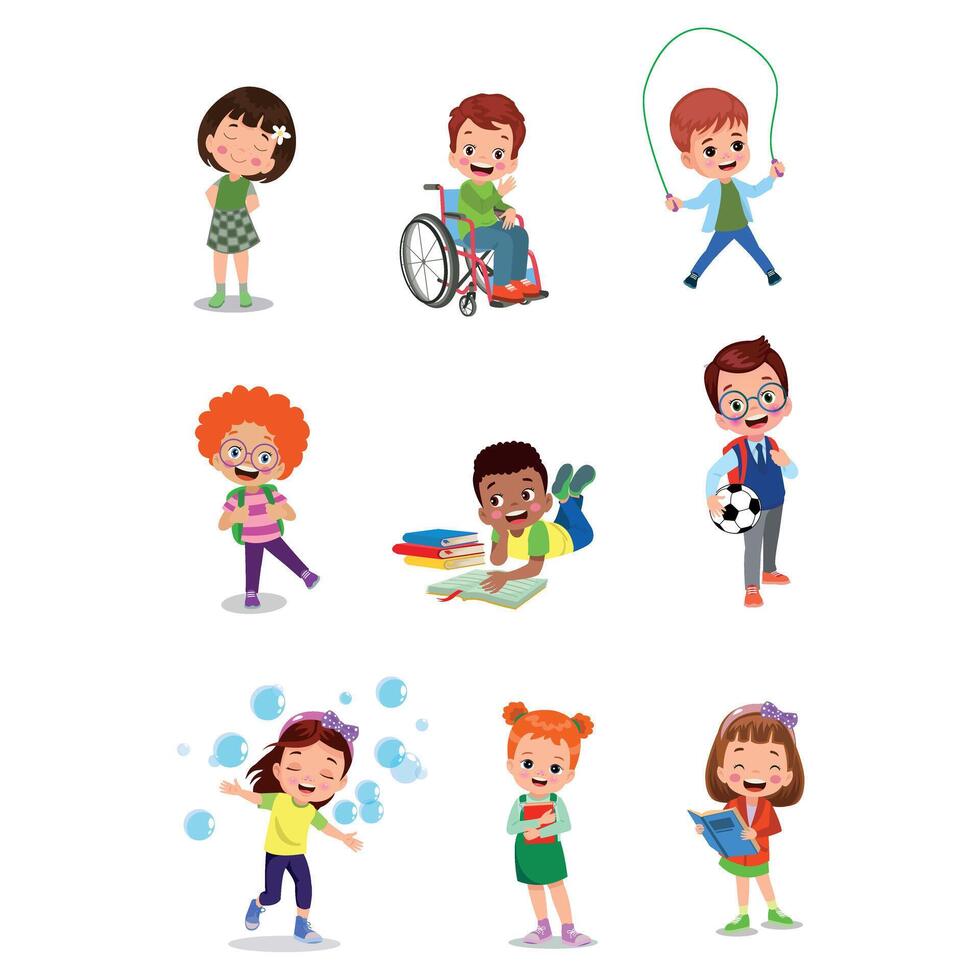 illustration of students in different postures vector