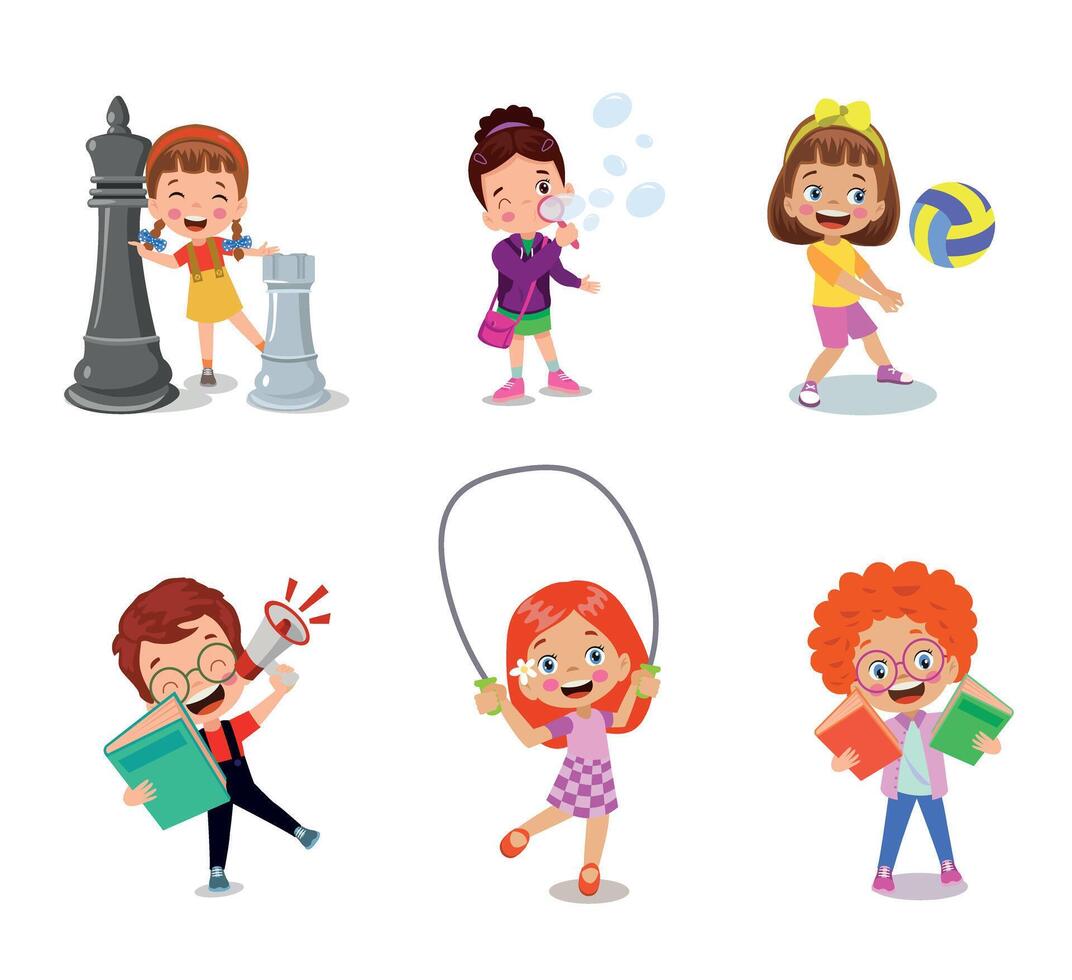 illustration of students in different postures vector