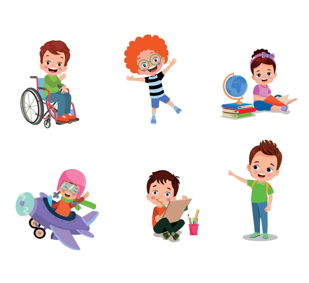 illustration of students in different postures vector