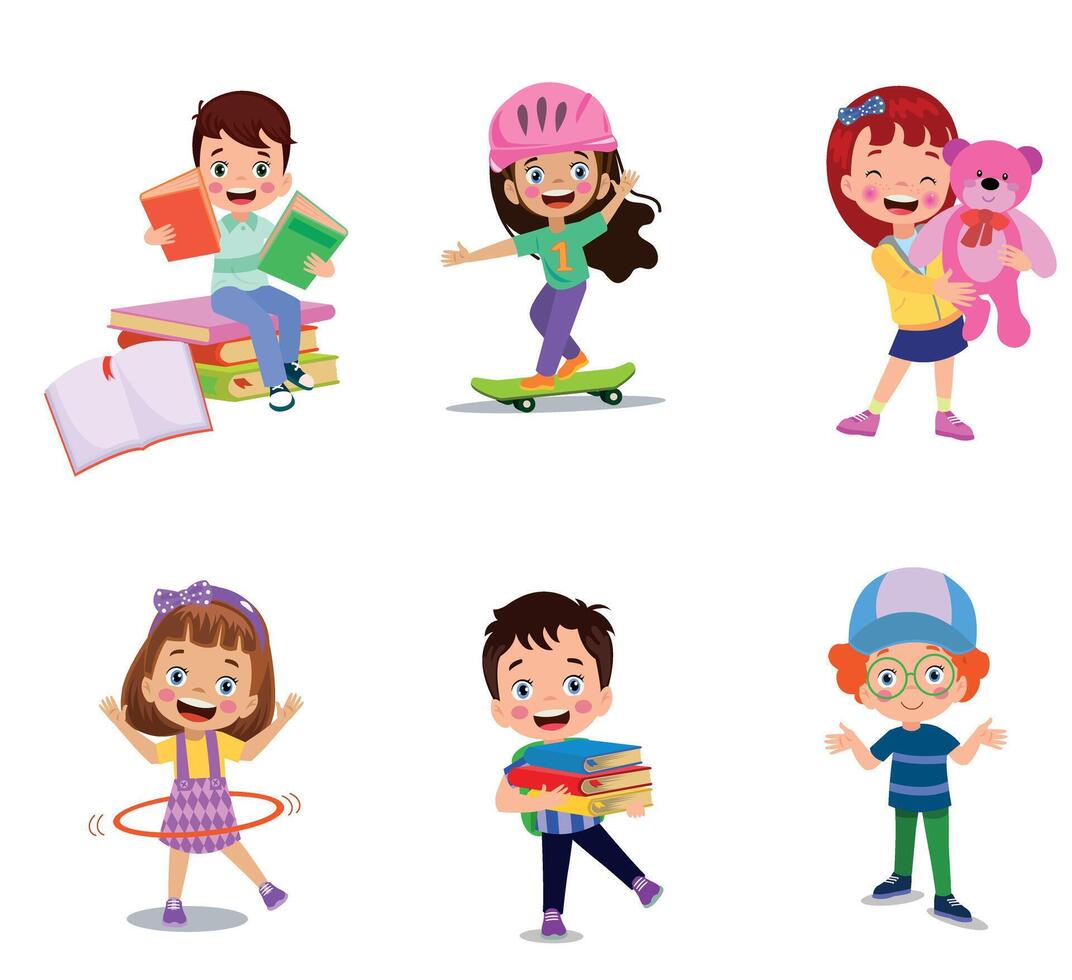 illustration of students in different postures vector