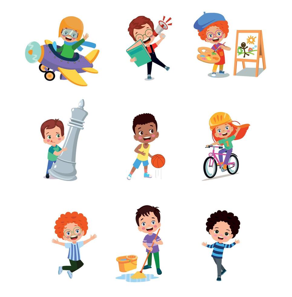 illustration of students in different postures vector