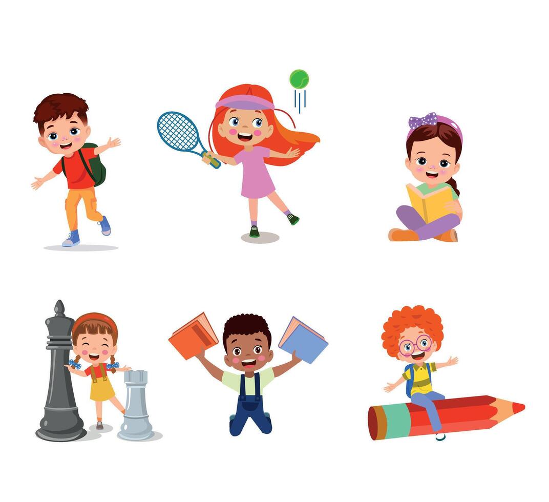illustration of students in different postures vector