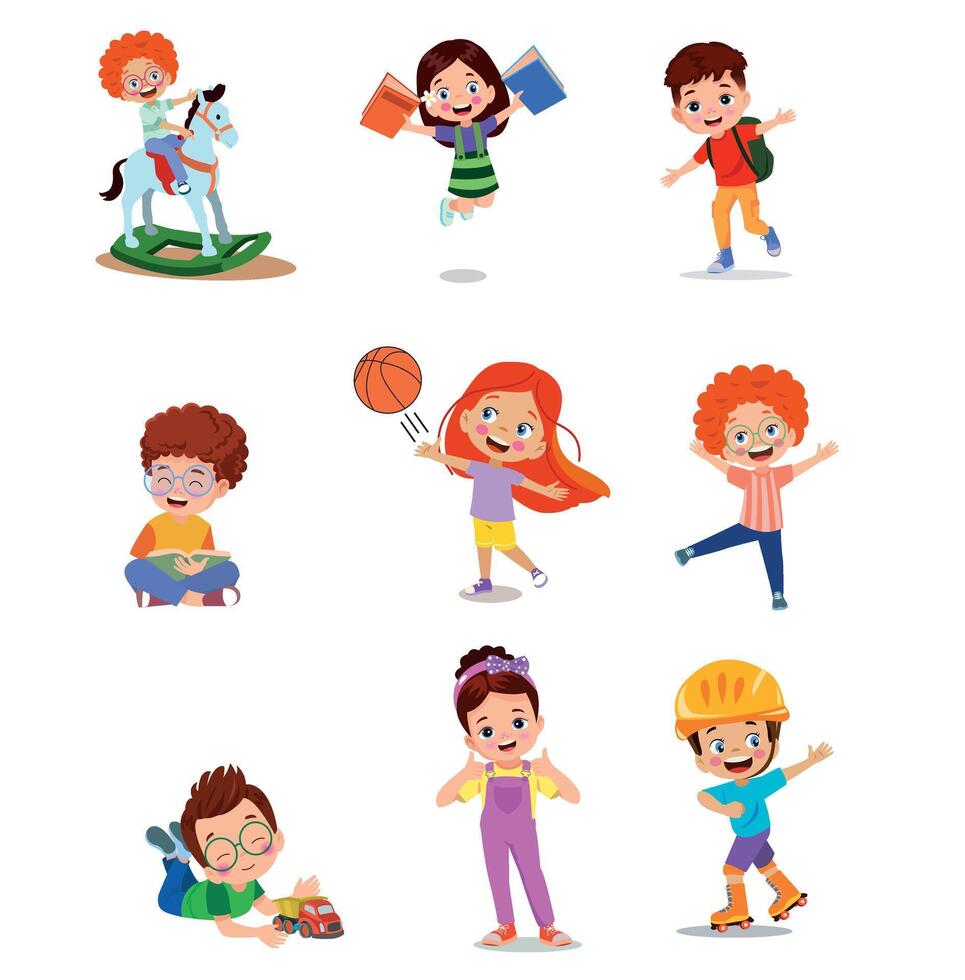 illustration of students in different postures vector