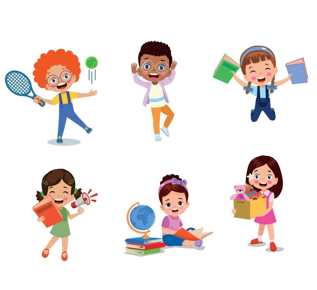 illustration of students in different postures vector