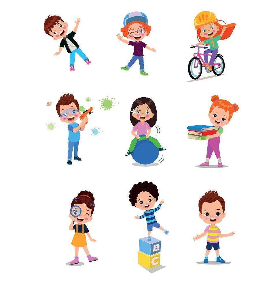 illustration of students in different postures vector