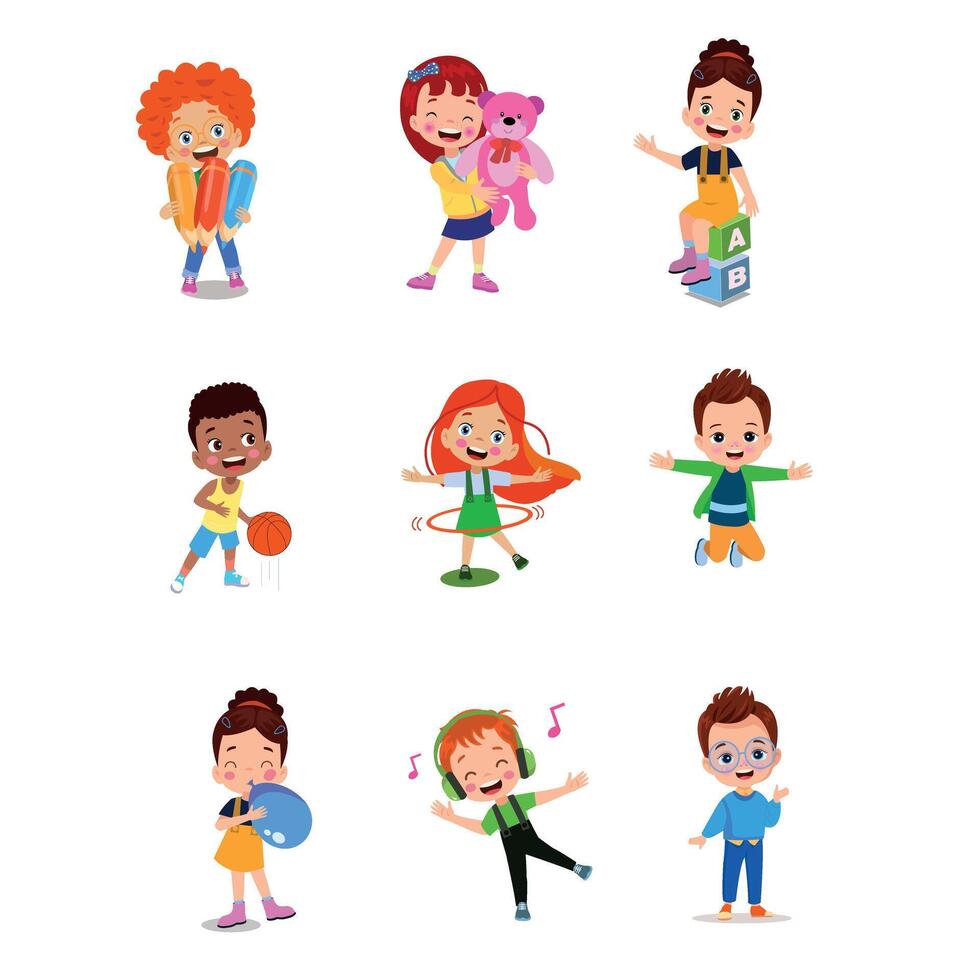 illustration of students in different postures vector