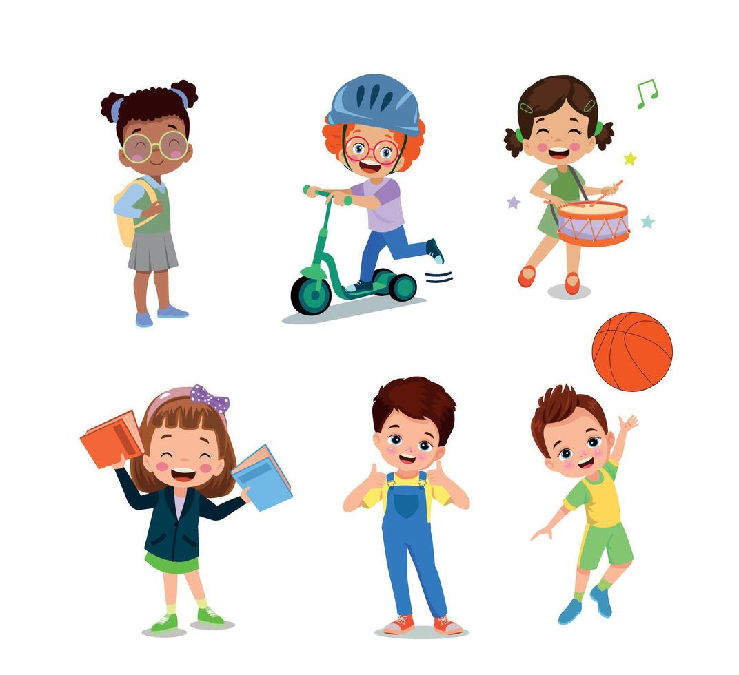 illustration of students in different postures vector