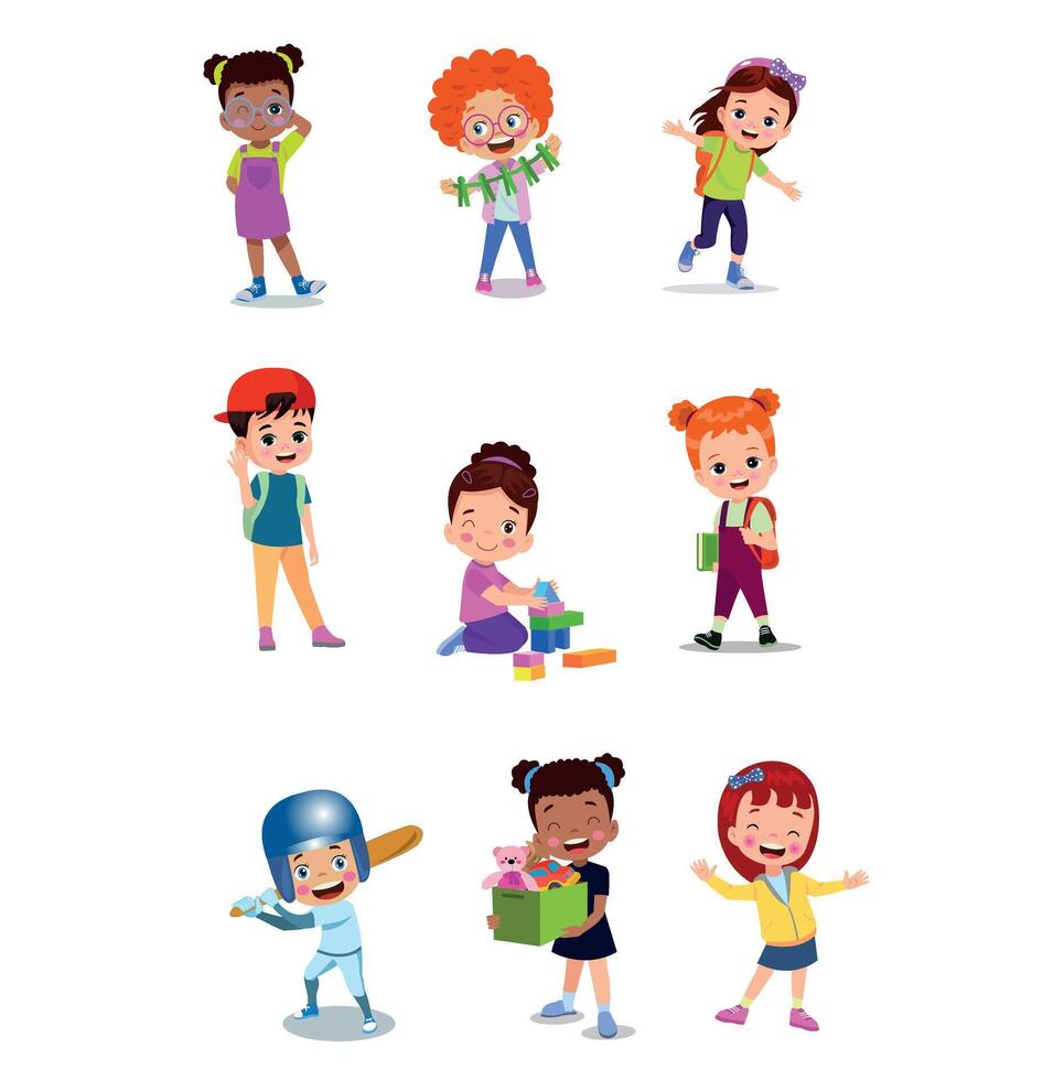 illustration of students in different postures vector