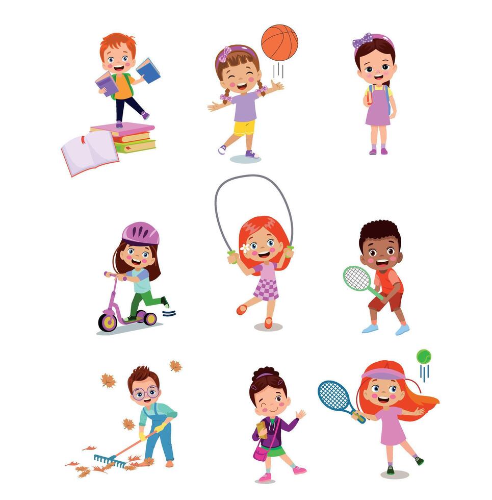 illustration of students in different postures vector