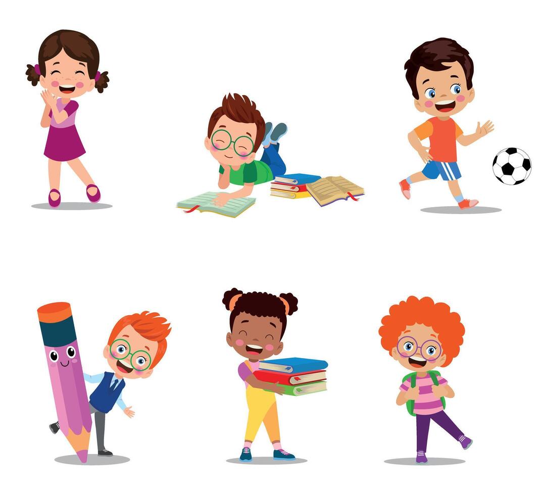 illustration of students in different postures vector