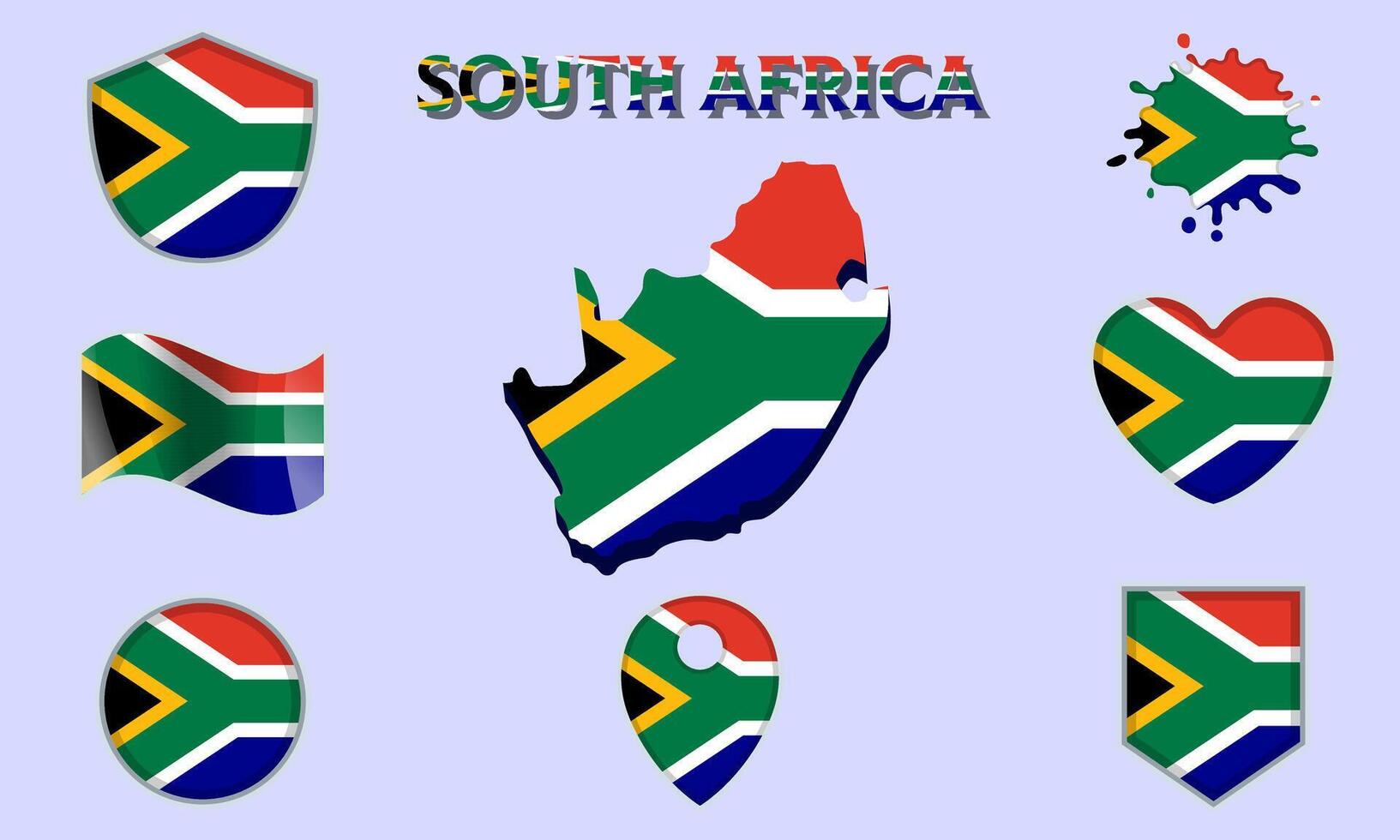 Collection of flat national flags of South Africa with map vector