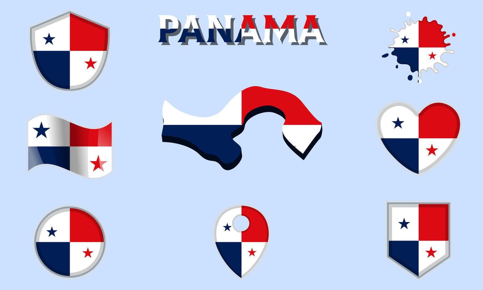 Collection of flat national flags of Panama with map vector