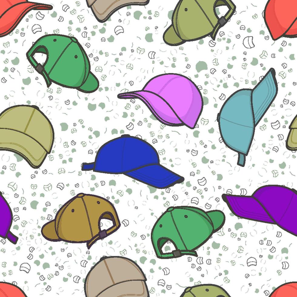 seamless pattern hand drawn hat cartoon vector