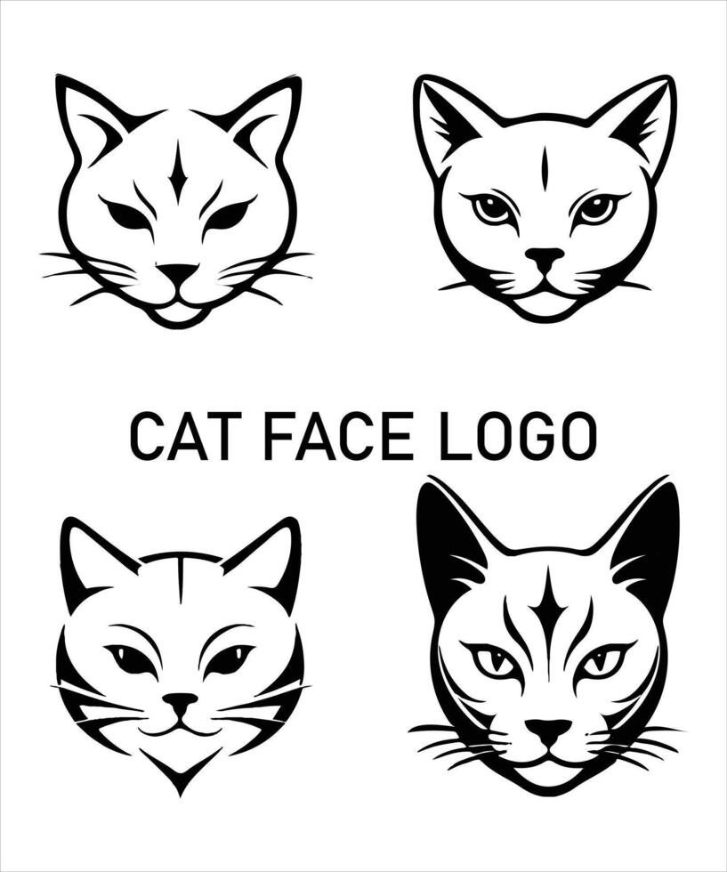 collection of cat heads in simple and elegant line style logo designs vector