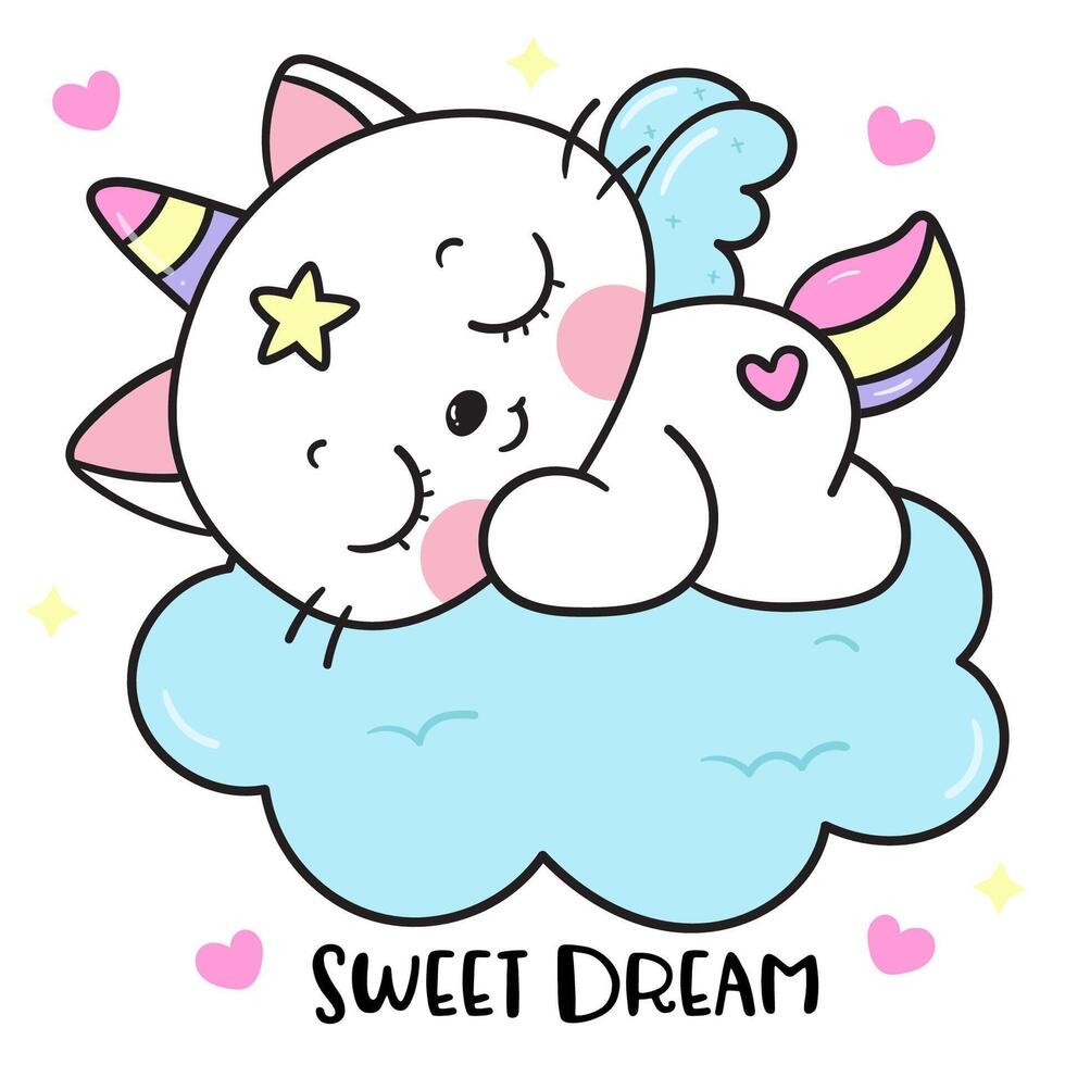 cute cat sleeping on cloud baby shower invitation vector