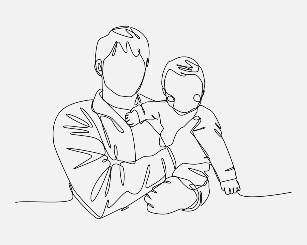 Continuous single line drawing of a father holding his baby. Editable stroke. graphic illustration on white background. vector