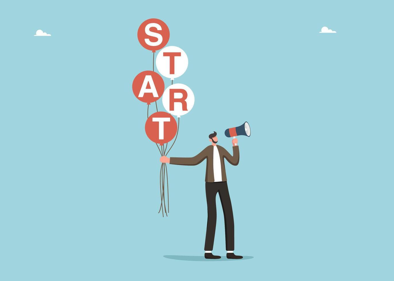 Man holds balloons with the inscription start vector