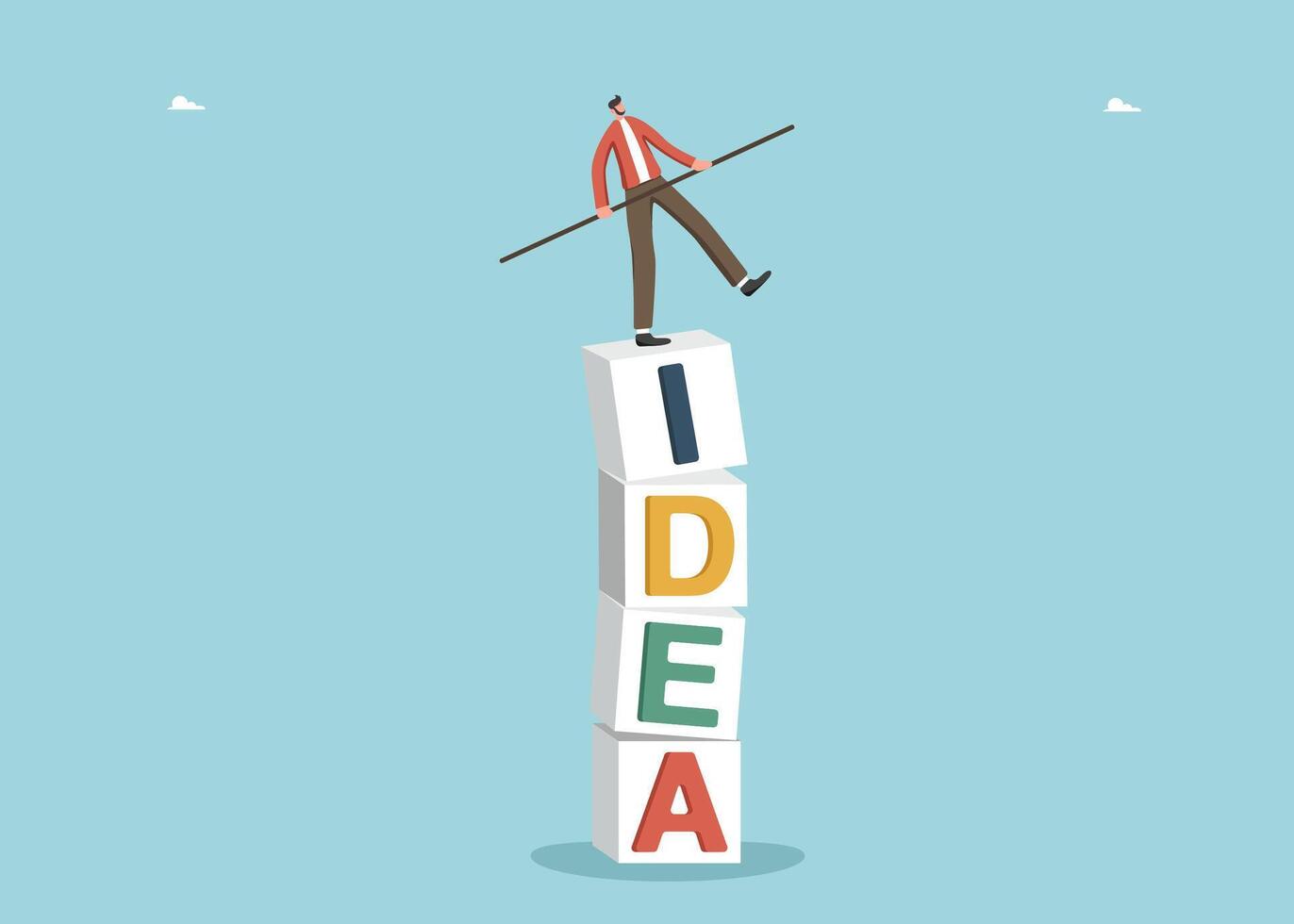 Man holding balance on idea cubes vector