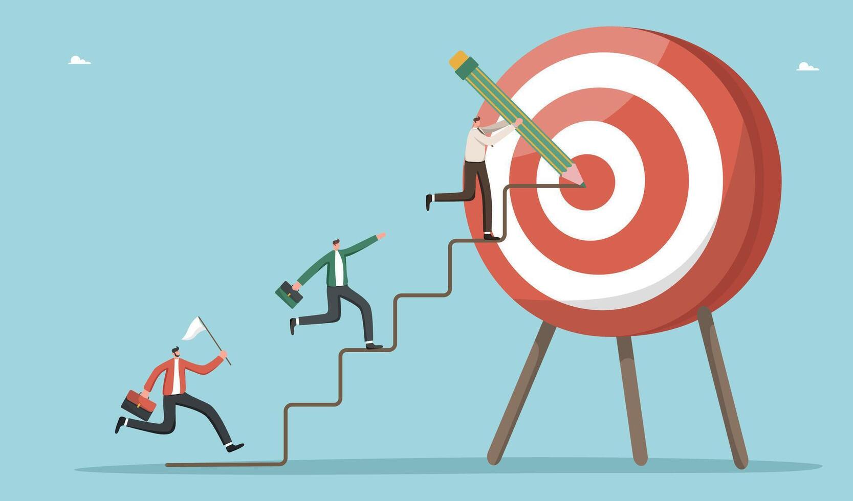 Leader drawing path to target on dartboard vector