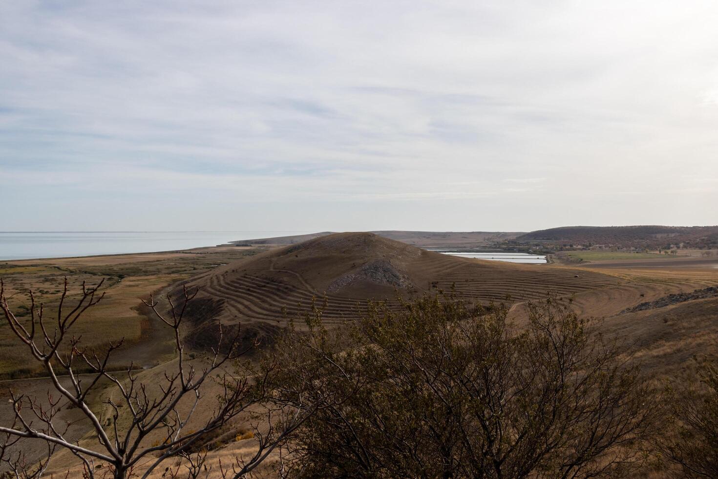 Landscape photo from the view at the top of The Enisala Medieval Fortress near Jurilovca in Tulcea, Romania.