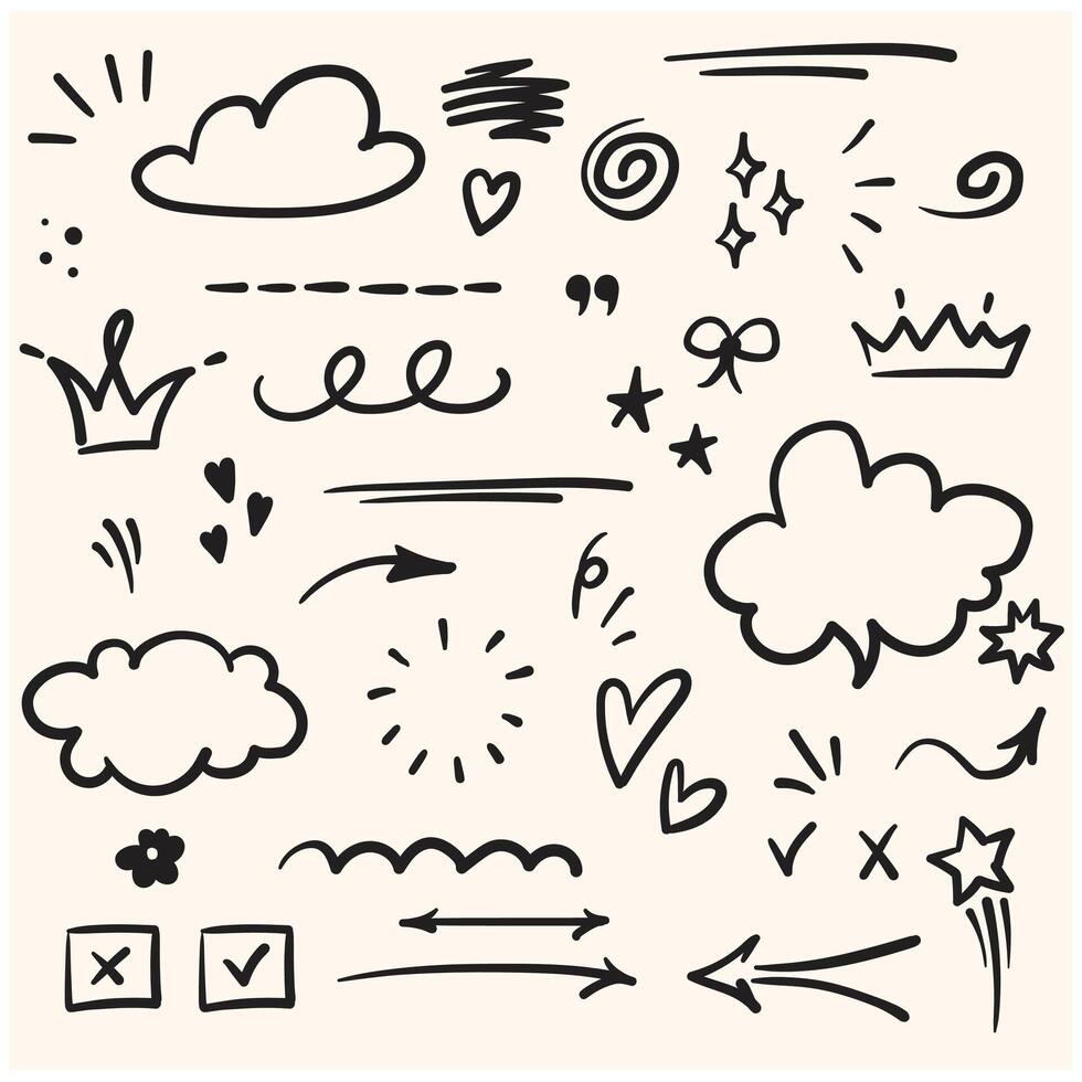 Sketch underline, emphasis, arrow shape set with illustration style and doodle vector