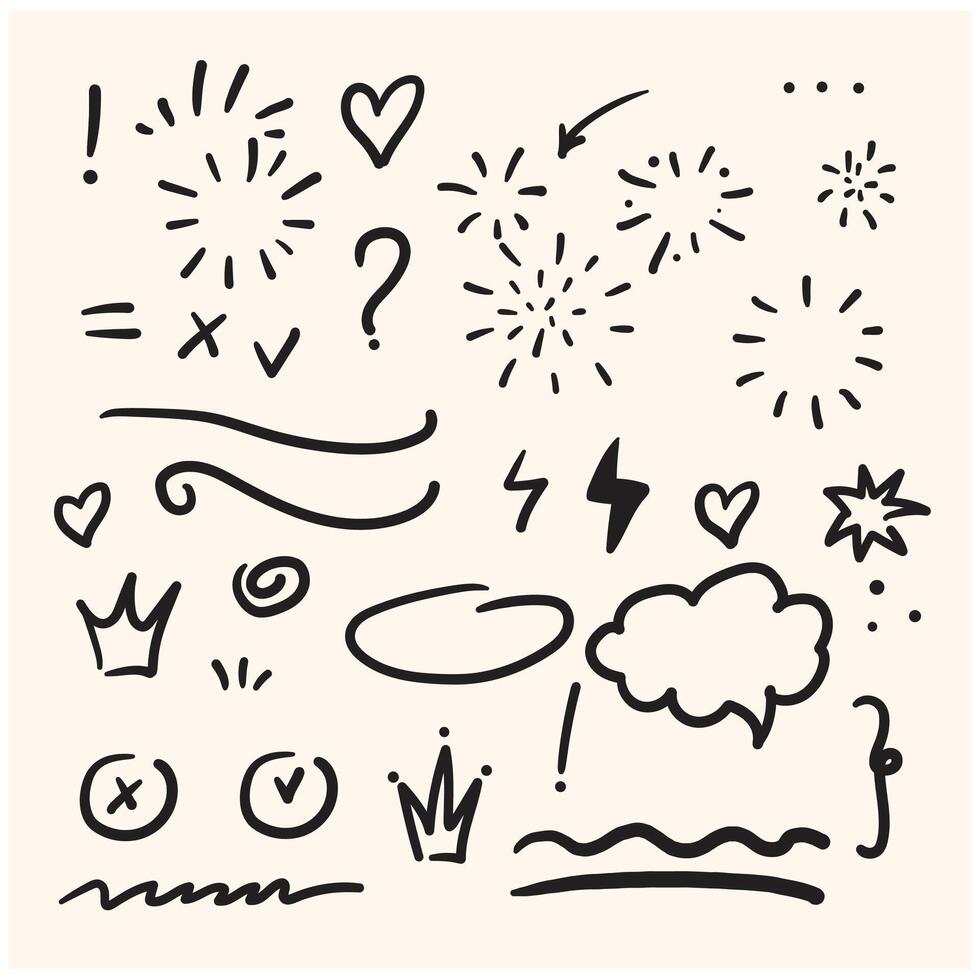 Sketch underline, emphasis, arrow shape set with illustration style and doodle vector