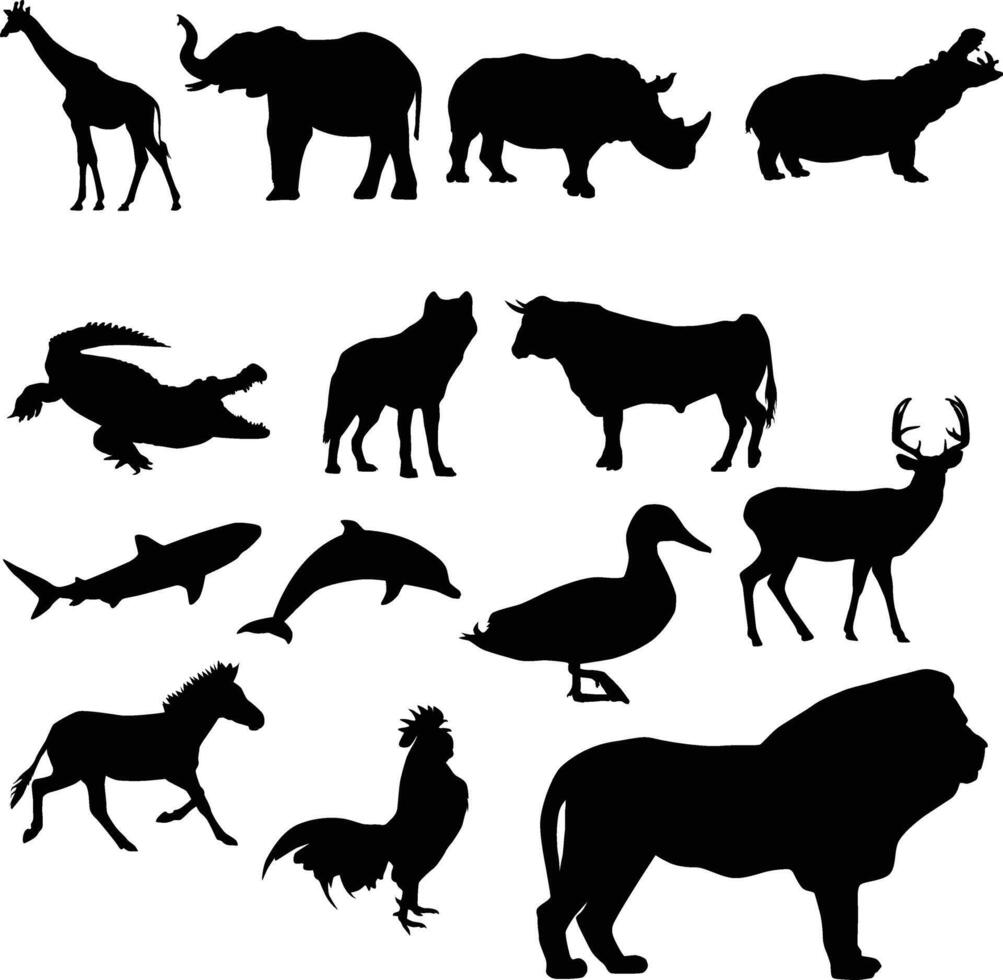 Set of animal silhouette illustration isolated on white vector