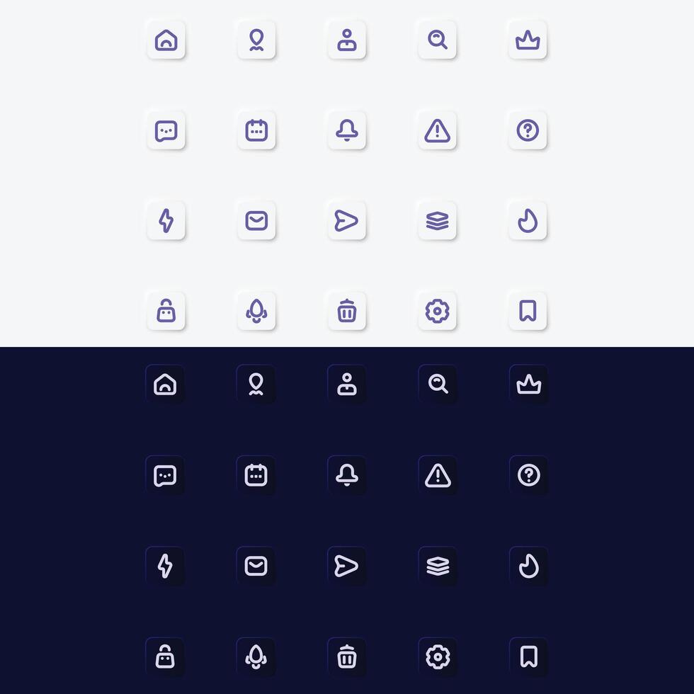 Neumorphic ui icons pack. modern and elegant neumorphism style icons for your user interface design vector