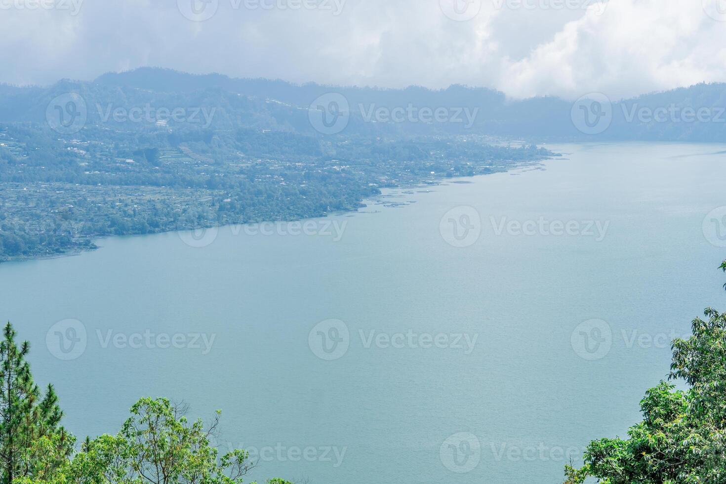 mountain and lake Batur in Bali scenic view photo