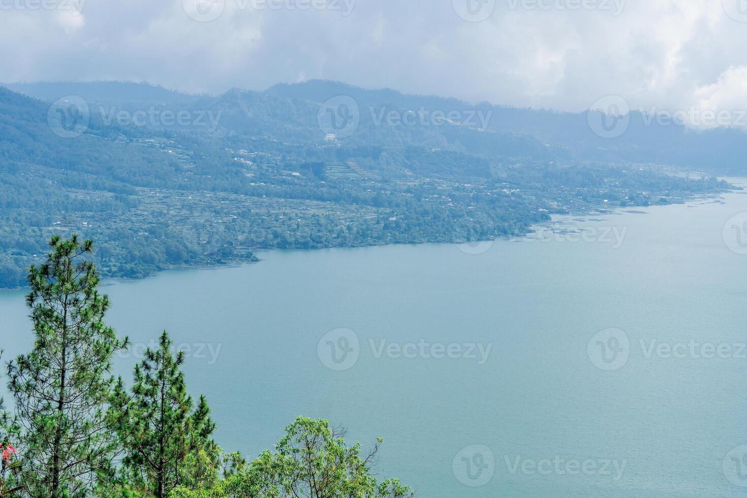 mountain and lake Batur in Bali scenic view photo