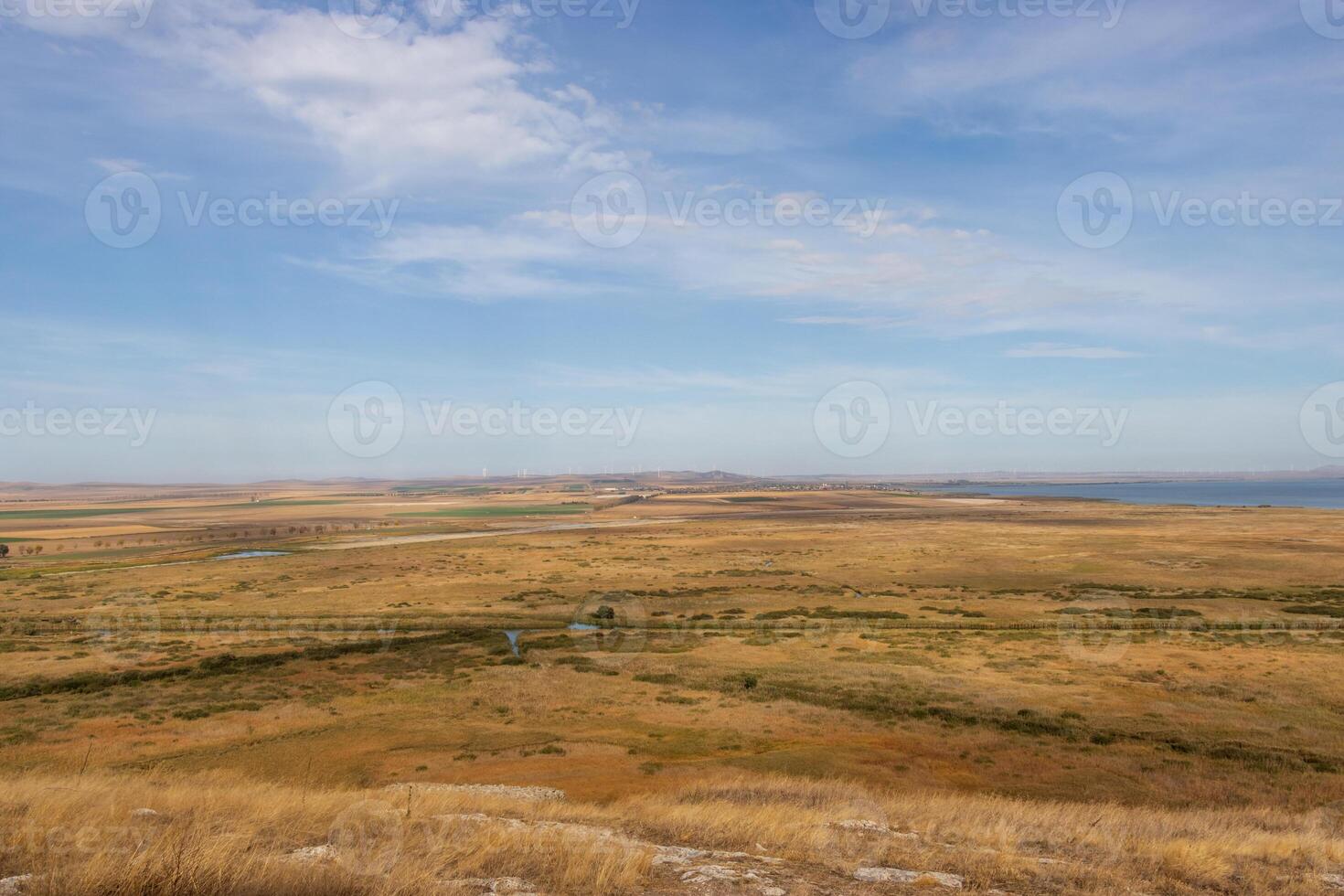 Landscape photo from the view at the top of The Enisala Medieval Fortress near Jurilovca in Tulcea, Romania.