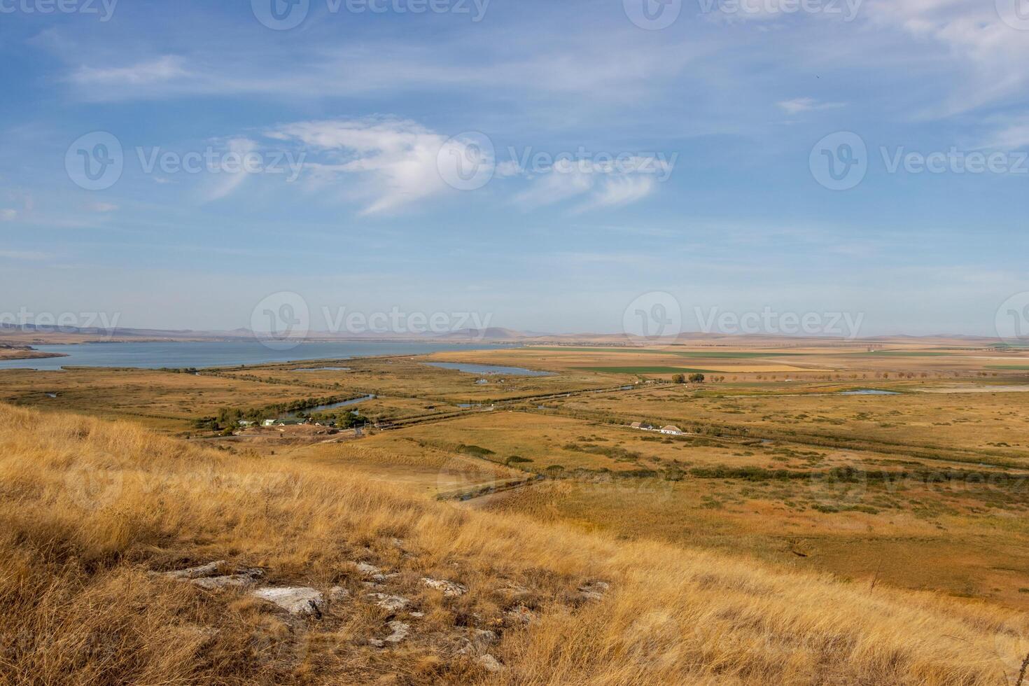 Landscape photo from the view at the top of The Enisala Medieval Fortress near Jurilovca in Tulcea, Romania.