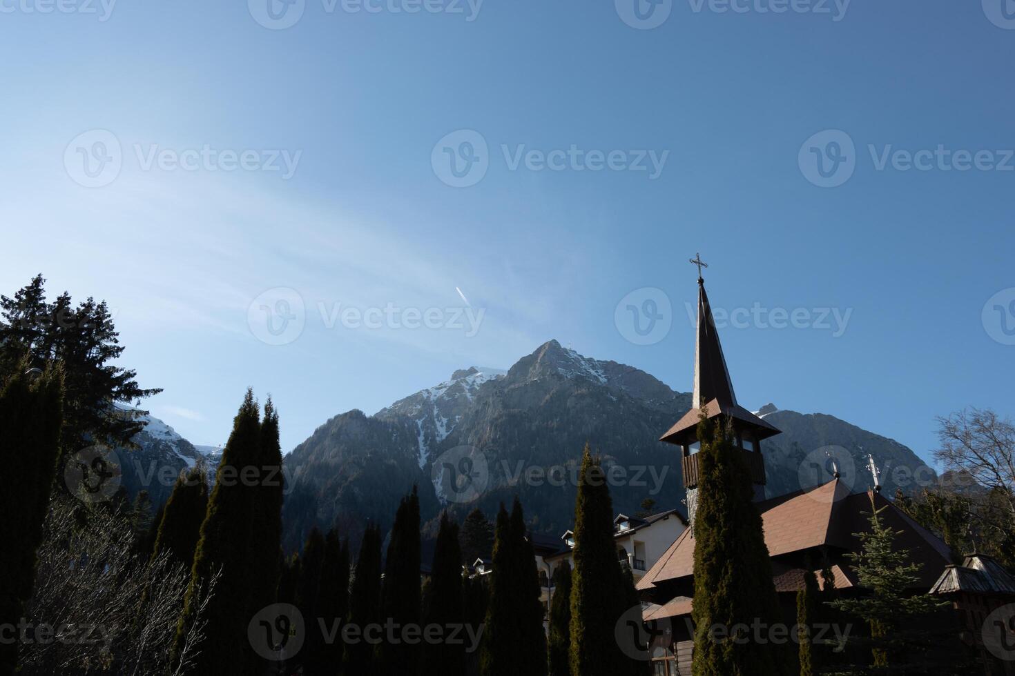 Beautiful forest and mounting view from inside a monastery photo