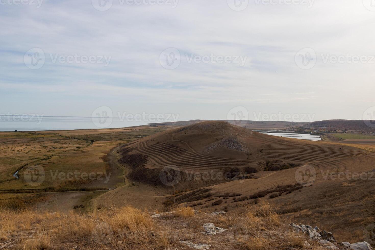 Landscape photo from the view at the top of The Enisala Medieval Fortress near Jurilovca in Tulcea, Romania.