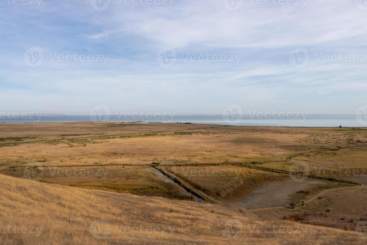Landscape photo from the view at the top of The Enisala Medieval Fortress near Jurilovca in Tulcea, Romania.