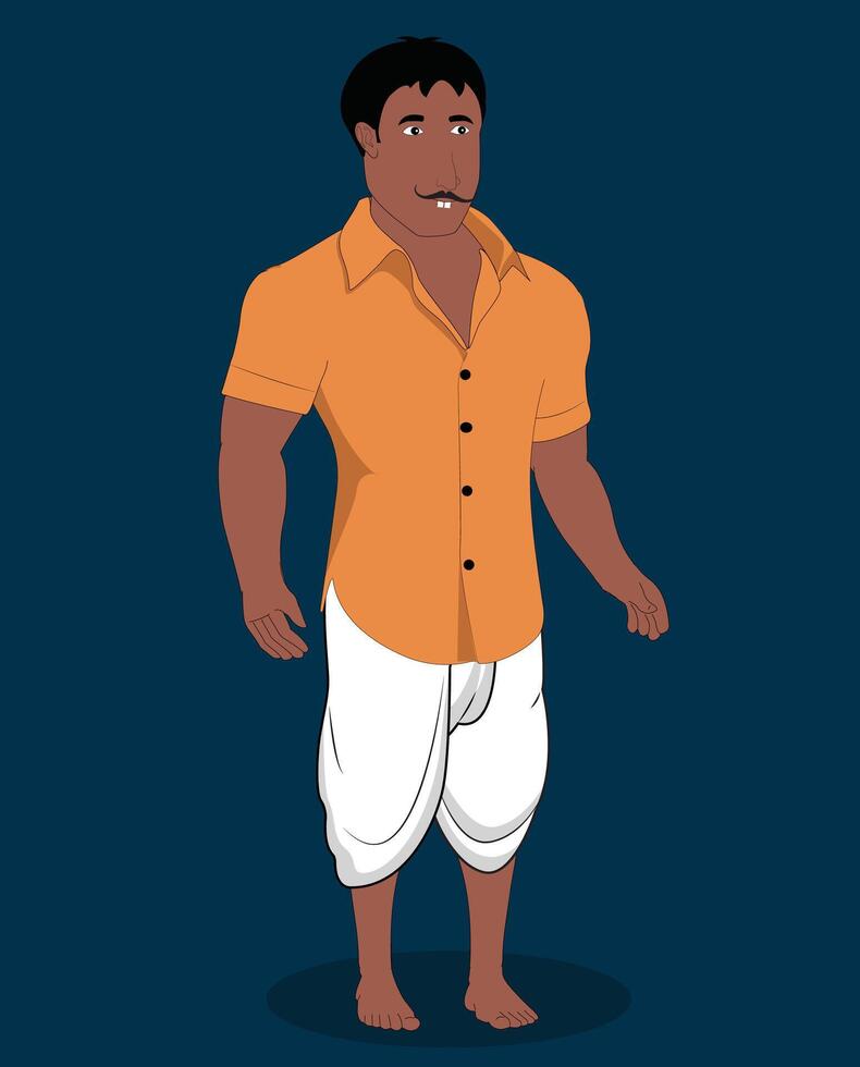 1A village men standing three quarter view cartoon character design vector