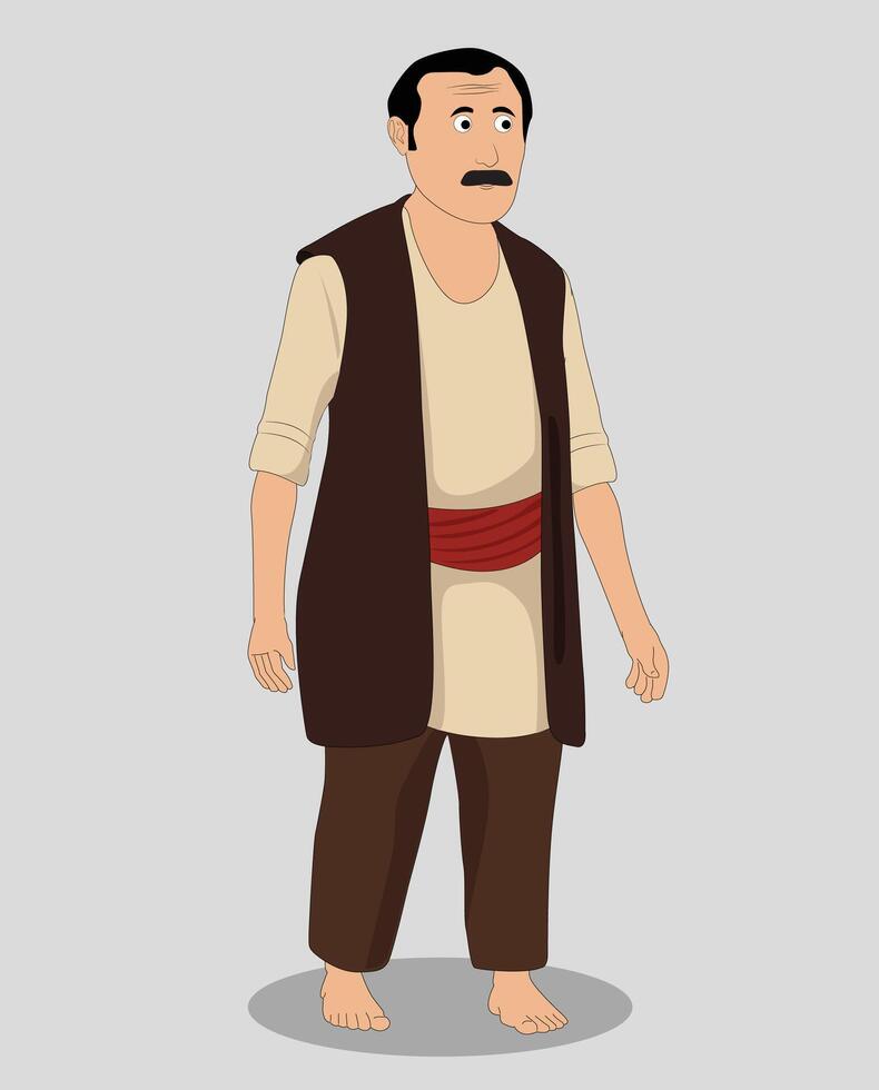 A indian old men three quarter view cartoon character design vector