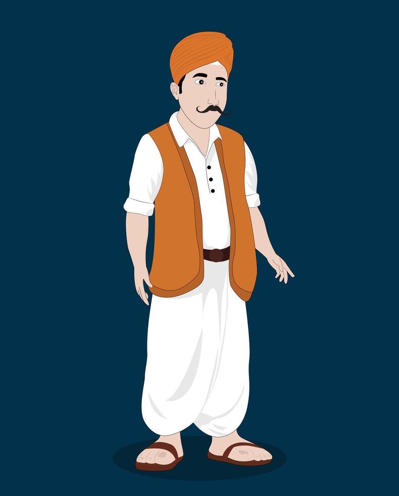 A village men standing three quarter view cartoon character design vector