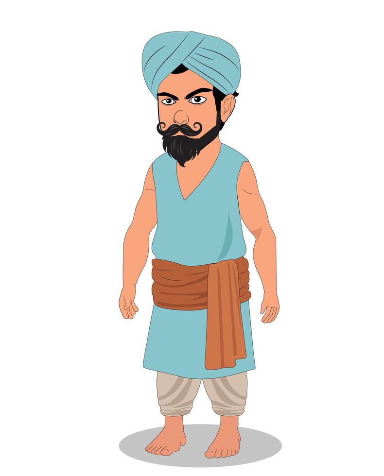 Indian village man three quarter view cartoon character design vector