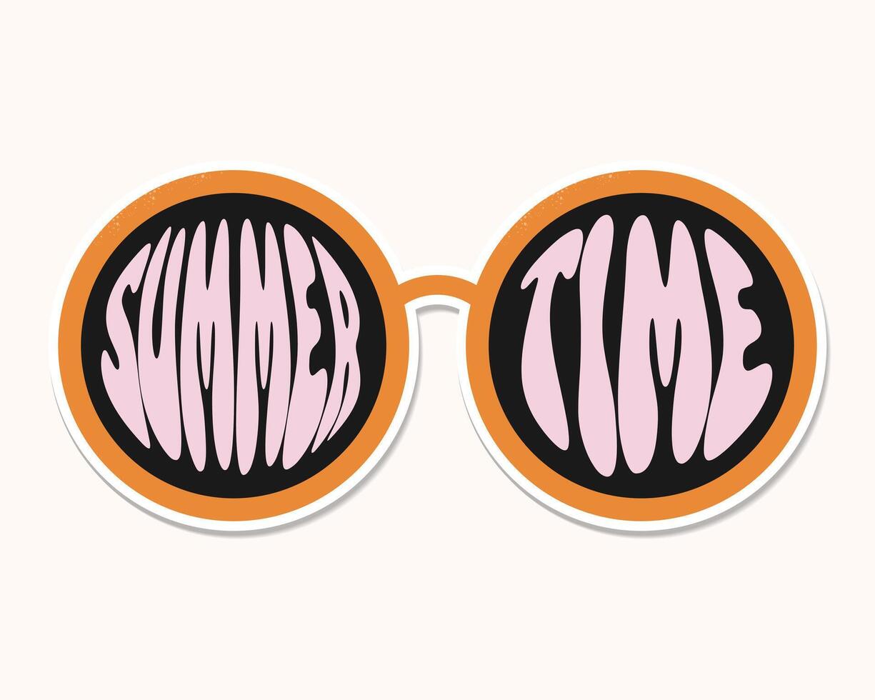 Summer time sticker template. Retro style summer badge with sunglasses. illustration in minimalistic vintage style for print EPS10 vector