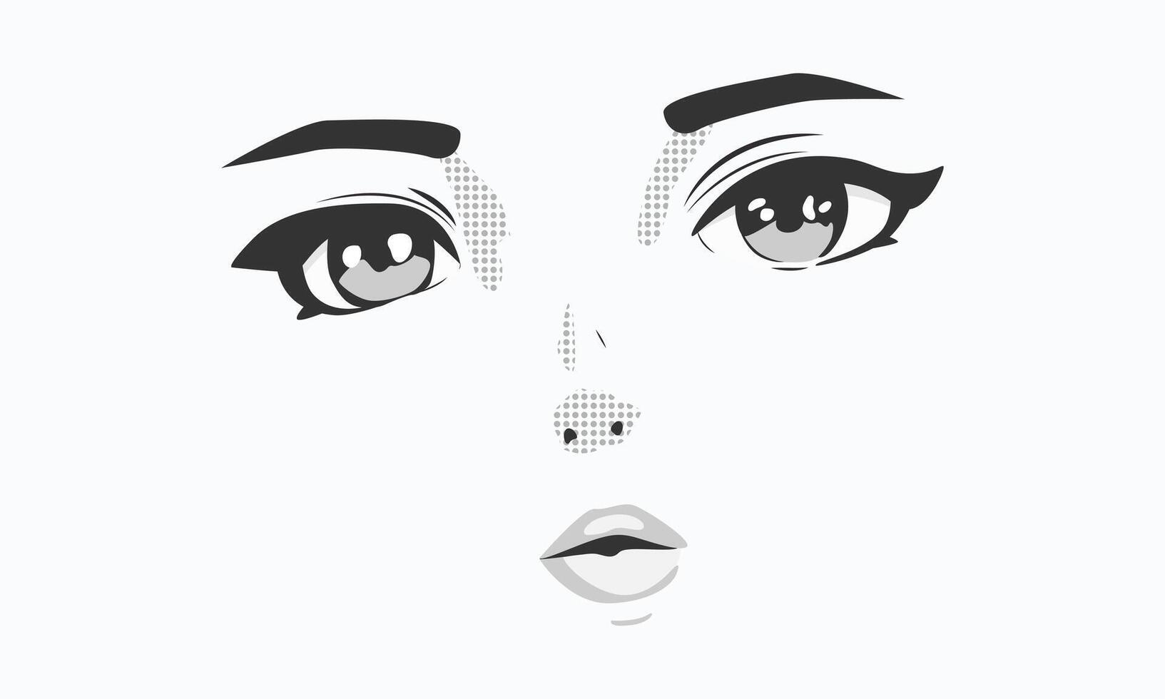 Manga style face. Cute anime girl eyes. Black and white manga cartoon character, animation art style on white background. Print for covers, t-shirts, notebooks, wallpapers. illustration EPS 10 vector