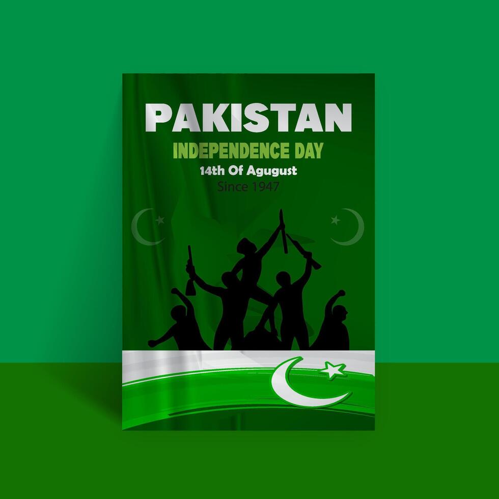 Happy 14th August Pakistani Independence Day Flyer Template Design vector