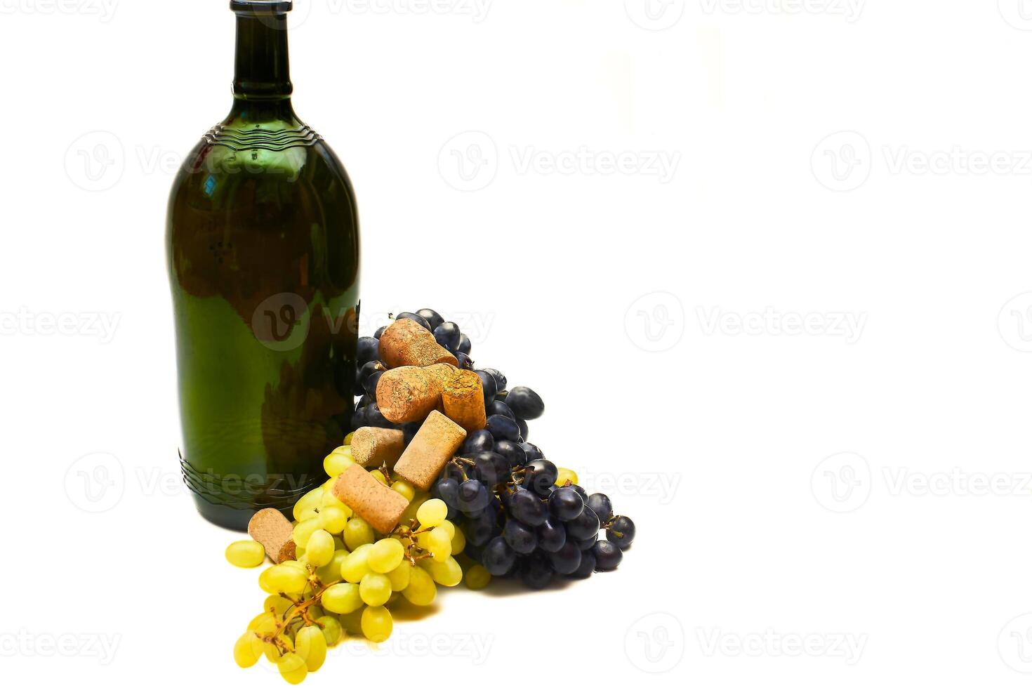 Wine corks, bottle, grape. Old taste of pleasure photo