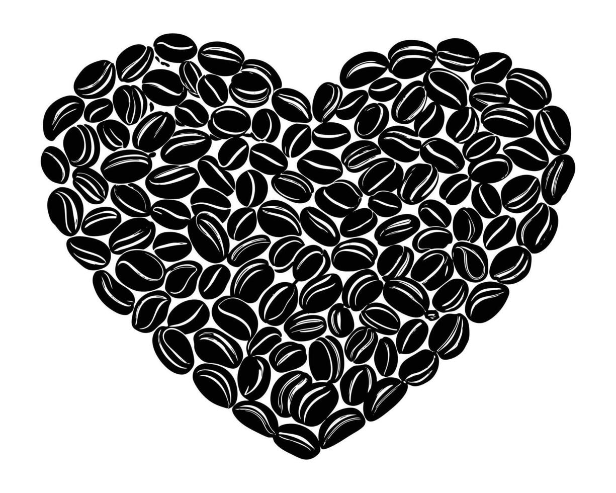Roasted coffee beans forming a heart, love caffeine symbol design vector