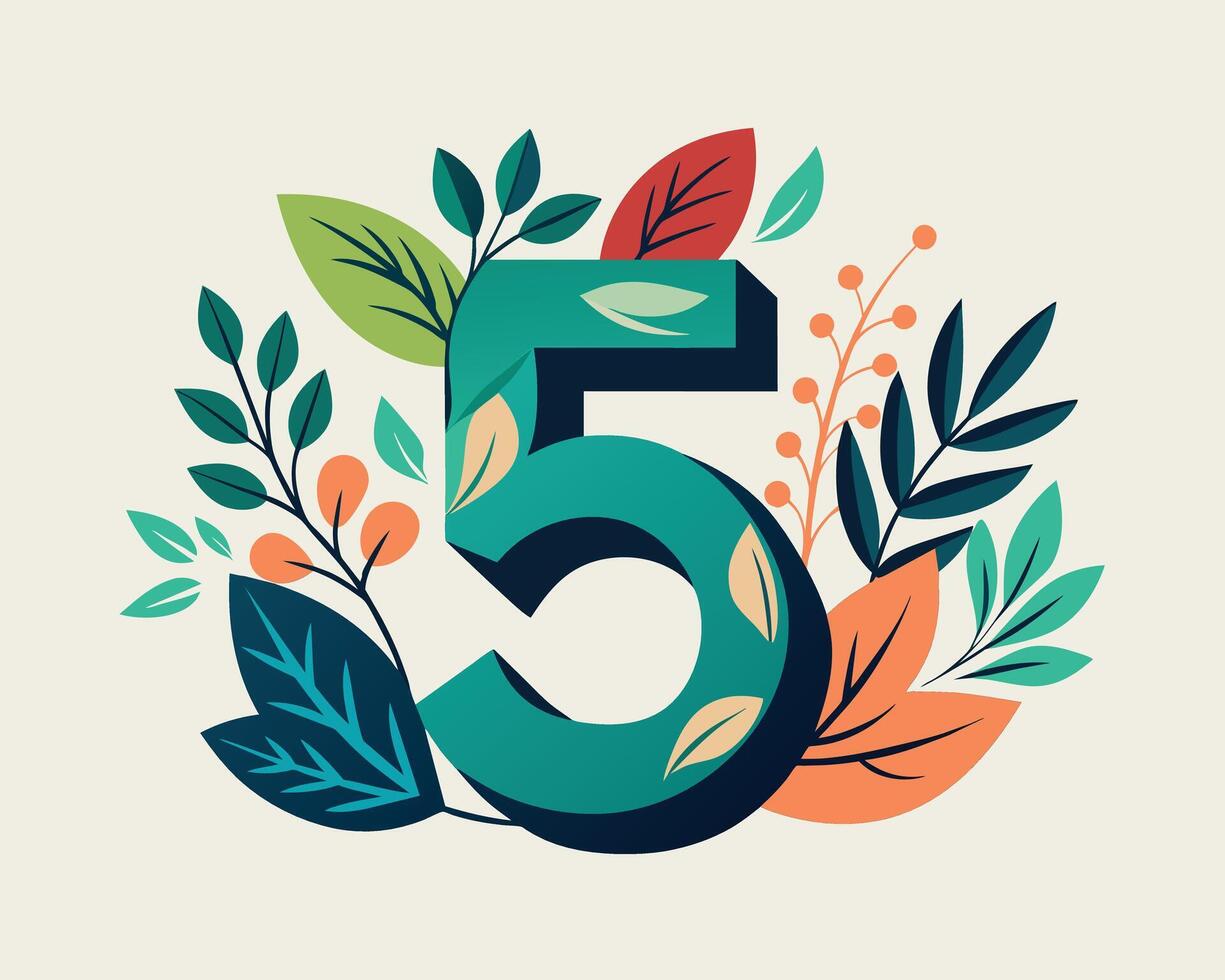 Leaf Number 5 illustration vector