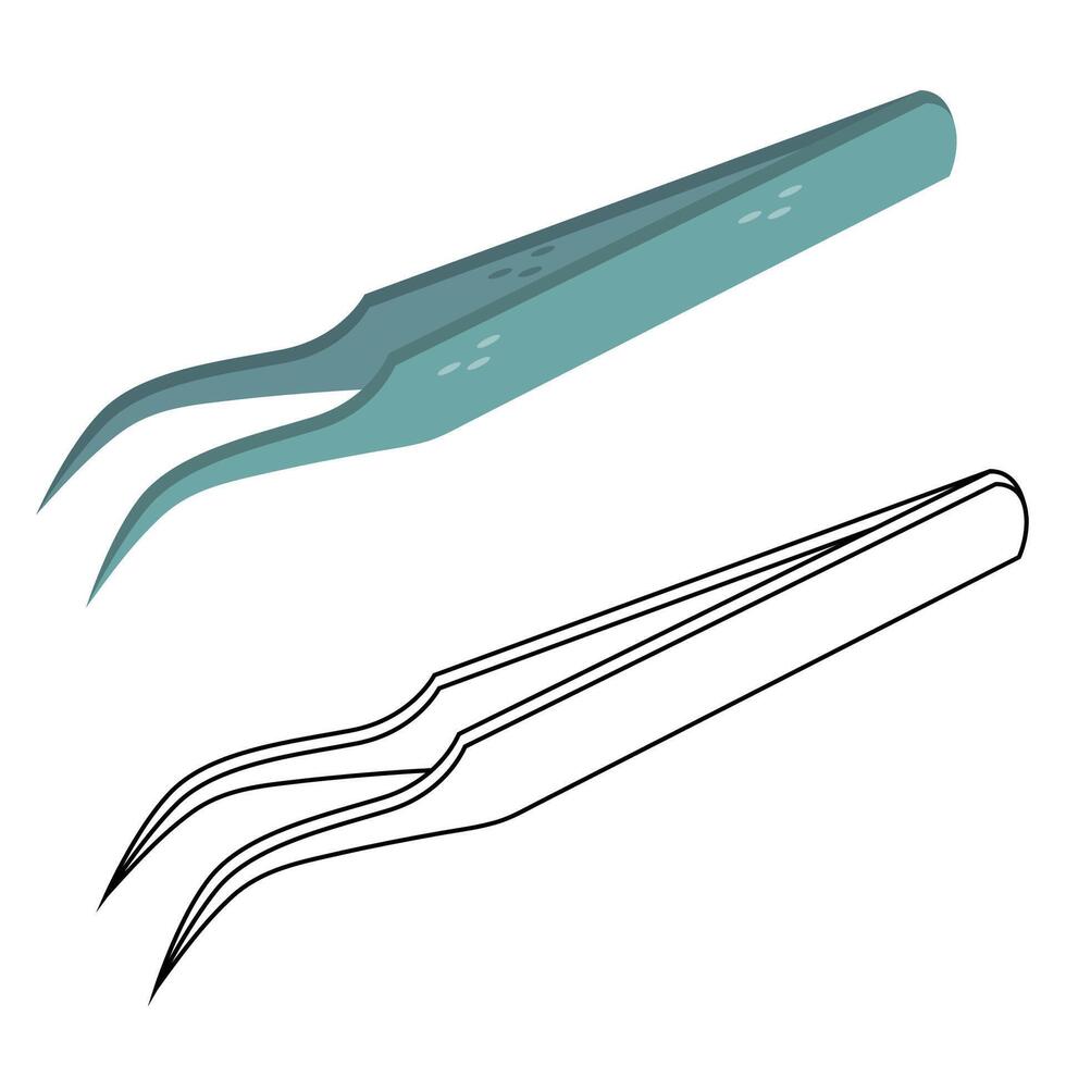 Medical tweezers icon Medicine and health Anatomical tweezers. Black and white outline of tweezers vector