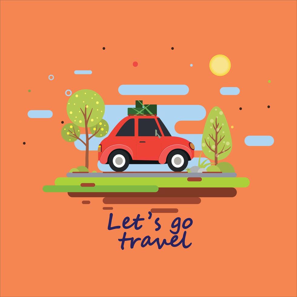Happy family traveling by car, van. Road trip, travel on summer vacation set. People on a weekend automotive adventure. vector